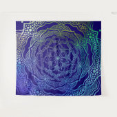 Vibrannt Mandala Boho Chic Elegant Navy Blue Green Wandteppich (Vorderseite (Horizontal))