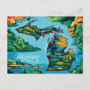 Vibrannt Michigan Map Art Postkarte