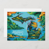 Vibrannt Michigan Map Art Postkarte (Vorne/Hinten)