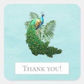 Vibrannt Peacock Vielen Dank | Aquamariner Aufkleb Quadratischer Aufkleber (Vorderseite)