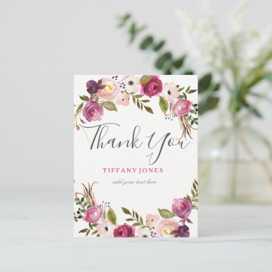 Vibrannt Pink Botanical Floral Vielen Dank Postkarte (Stehend Vorderseite)