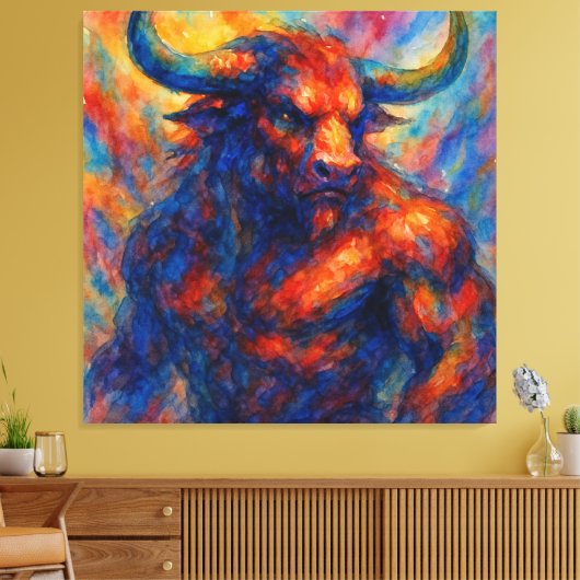 Vibrannt Watercolor Minotaur Leinwanddruck (Insitu (Wohnzimmer))
