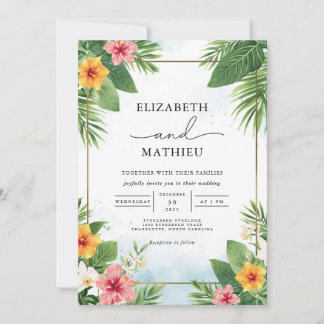 Vibrannte Tropical Palm Arch Wedding Einladung