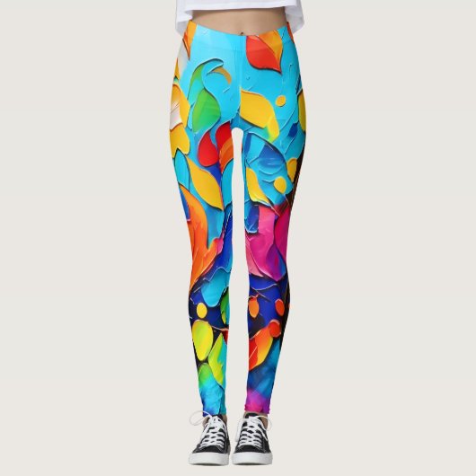 Vibranntes Blumenmotiv Leggings (Vorderseite)