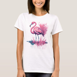 Vibranntes Flamingo, Stehend im Wasser T-Shirt