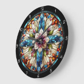 Vibranntes gestanztes Glas-Blumenkreuz Große Wanduhr (Winkel)