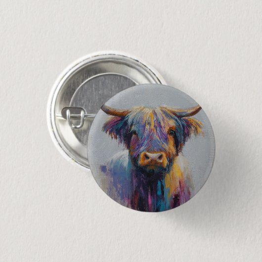 Vibranntes Highland Coo-Abzeichen - Schaltfläche " Button (Vorne & Hinten)