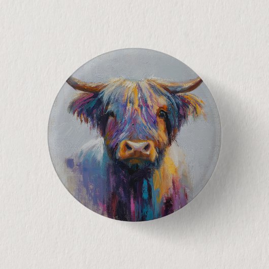 Vibranntes Highland Coo-Abzeichen - Schaltfläche " Button (Vorderseite)
