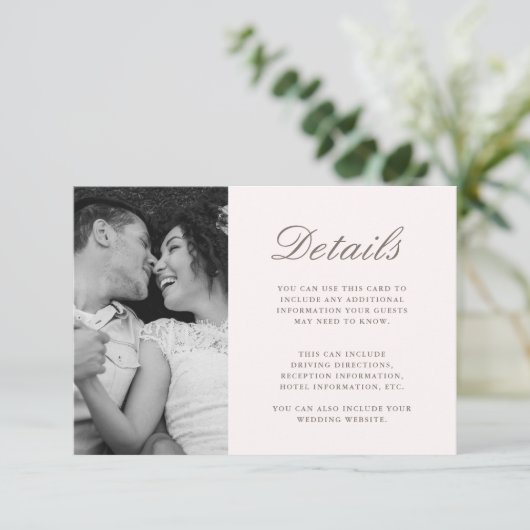 Vibranntes rosa Foto für die Details der Hochzeit Begleitkarte (Stehend Vorderseite)