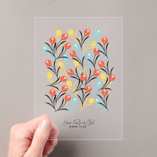 Vibranntes Tulip Muster Blumendesign auf Weiß Acryleinladungen (Insitu (Handheld))