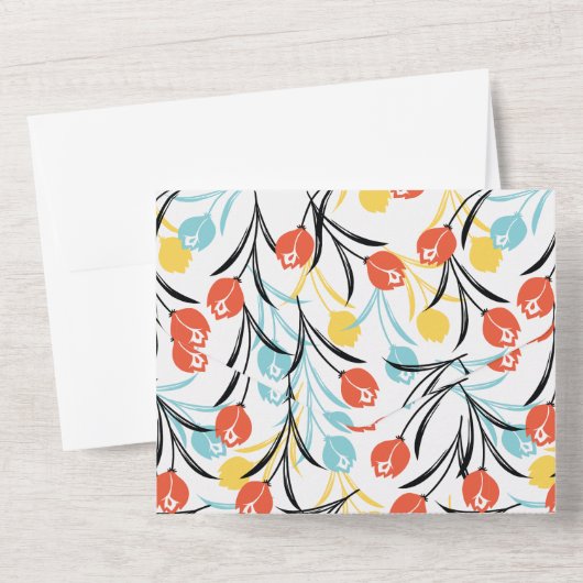 Vibranntes Tulip Muster Blumendesign auf Weiß All In One Einladung (Rückseite)