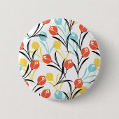 Vibranntes Tulip Muster Blumendesign auf Weiß Button (Vorderseite)