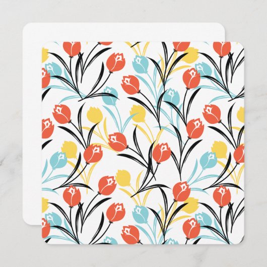 Vibranntes Tulip Muster Blumendesign auf Weiß Einladung (Vorne/Hinten)