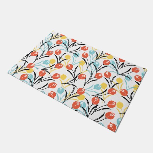 Vibranntes Tulip Muster Blumendesign auf Weiß Fußmatte (Schrägansicht)