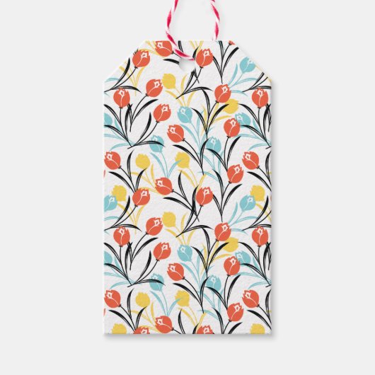 Vibranntes Tulip Muster Blumendesign auf Weiß Geschenkanhänger (Vorderseite)