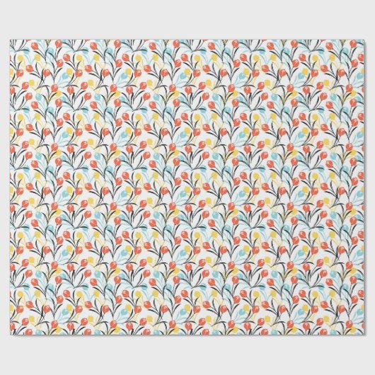 Vibranntes Tulip Muster Blumendesign auf Weiß Geschenkpapier (Flach)