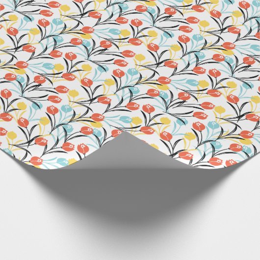 Vibranntes Tulip Muster Blumendesign auf Weiß Geschenkpapier (Ecke)