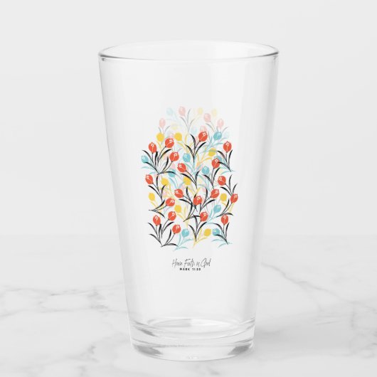 Vibranntes Tulip Muster Blumendesign auf Weiß Glas (Vorderseite)