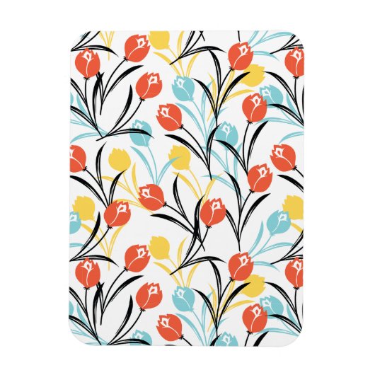 Vibranntes Tulip Muster Blumendesign auf Weiß Magnet (Vertikal)