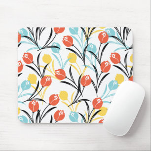 Vibranntes Tulip Muster Blumendesign auf Weiß Mousepad