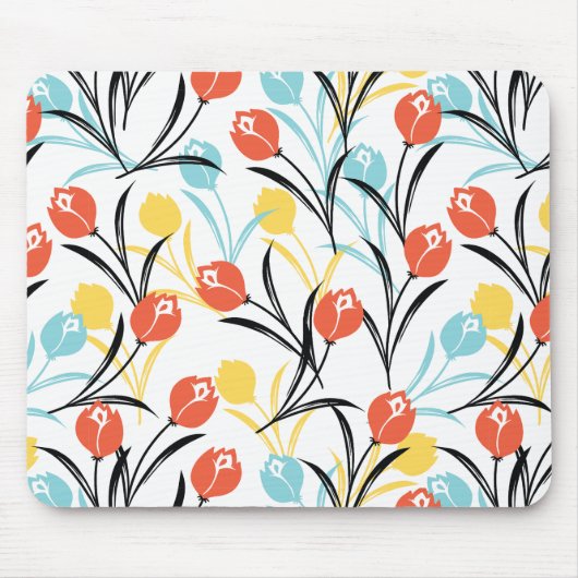 Vibranntes Tulip Muster Blumendesign auf Weiß Mousepad (Vorne)