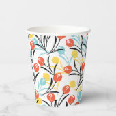 Vibranntes Tulip Muster Blumendesign auf Weiß Pappbecher (Rückseite)