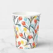 Vibranntes Tulip Muster Blumendesign auf Weiß Pappbecher (Links)