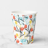 Vibranntes Tulip Muster Blumendesign auf Weiß Pappbecher (Rechts)
