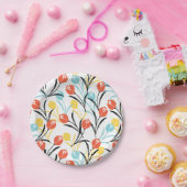 Vibranntes Tulip Muster Blumendesign auf Weiß Pappteller (Party)