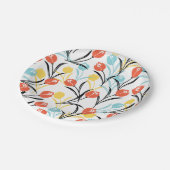 Vibranntes Tulip Muster Blumendesign auf Weiß Pappteller (Schrägansicht)