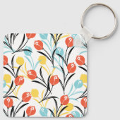 Vibranntes Tulip Muster Blumendesign auf Weiß Schlüsselanhänger (Rückseite)