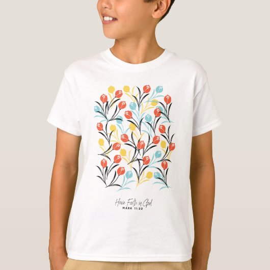Vibranntes Tulip Muster Blumendesign auf Weiß T-Shirt (Vorderseite)