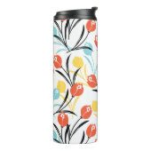 Vibranntes Tulip Muster Blumendesign auf Weiß Thermosbecher (Nach links gedreht)