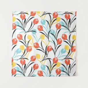 Vibranntes Tulip Muster Blumendesign auf Weiß Wandteppich