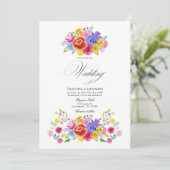 Vibranntes Watercolor Floral Fiesta Wedding Design Einladung (Stehend Vorderseite)