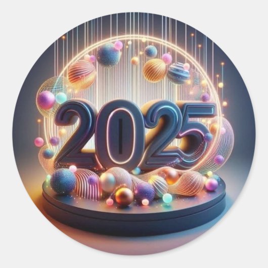 : Vibrant 2025 Celebration Design Runder Aufkleber (Vorderseite)