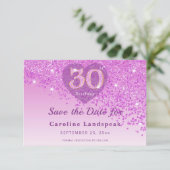 Vibrant 30th Birthday Pink Glitter Frosted Heart Save The Date (Stehend Vorderseite)
