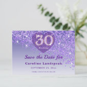 Vibrant 30th Birthday Purple Glitter Frosted Heart Save The Date (Stehend Vorderseite)