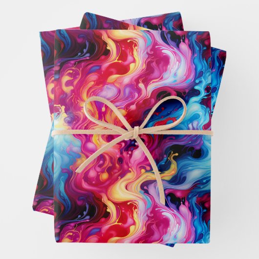Vibrant Abstract Fluid Art Wrapping Paper Geschenkpapier Set (Beispiel)