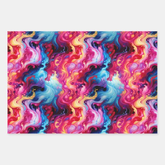 Vibrant Abstract Fluid Art Wrapping Paper Geschenkpapier Set (Vorderseite)