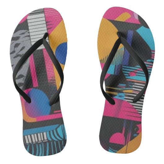 Vibrant Abstract Geometry Glitch Pop Chaos Design Badesandalen (Fußbett)