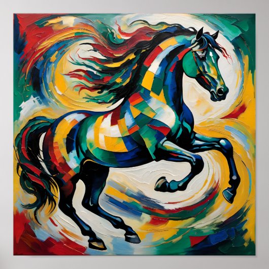 Vibrant Abstract Horse Painting – Colorful Express Poster (Vorne)