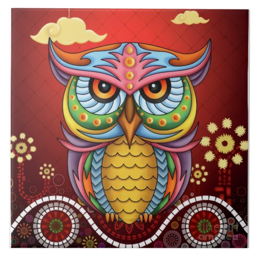 Vibrant abstract owl fliese (Vorderseite)