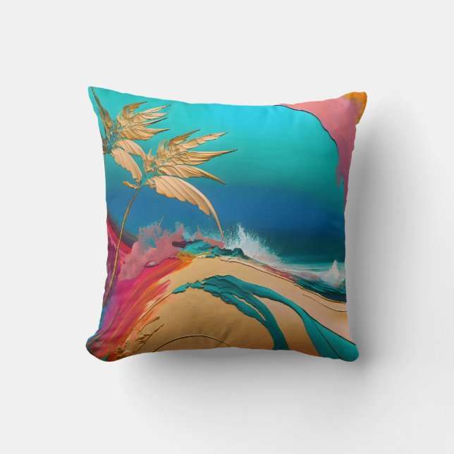 Vibrant Abstract Tropical Beach Scene Kissen (Vorderseite)