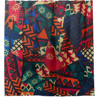 Vibrant African Geometric Tribal Abstract Pattern  Duschvorhang
