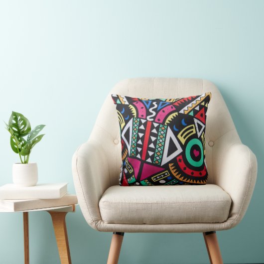 Vibrant Afro-Centric Geometric Pattern – Bold Trib Kissen (Stuhl )