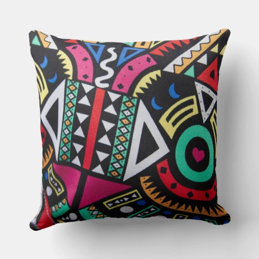 Vibrant Afro-Centric Geometric Pattern – Bold Trib Kissen (Rückseite)