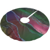Vibrant Agate | Rich Pink und grüner Jewel Tone Polyester Weihnachtsbaumdecke (Schrägansicht)