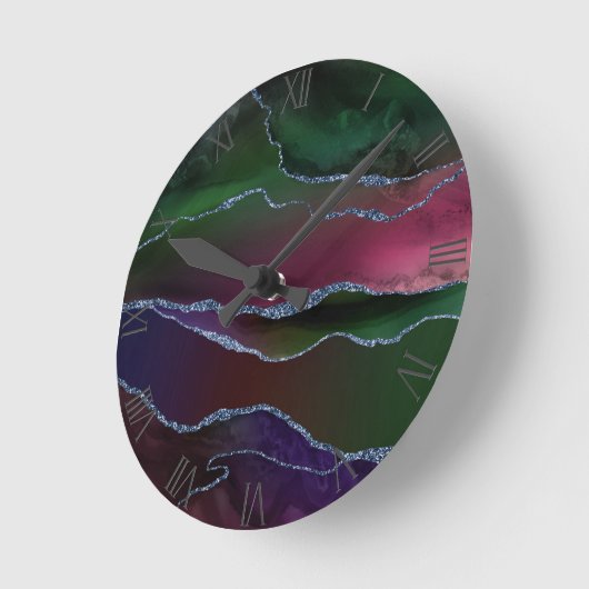 Vibrant Agate | Rich Pink und grüner Jewel Tone Runde Wanduhr (Winkel)