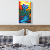 Vibrant Alcohol Ink Mountain river and trees  Leinwanddruck (Insitu (Schlafzimmer))